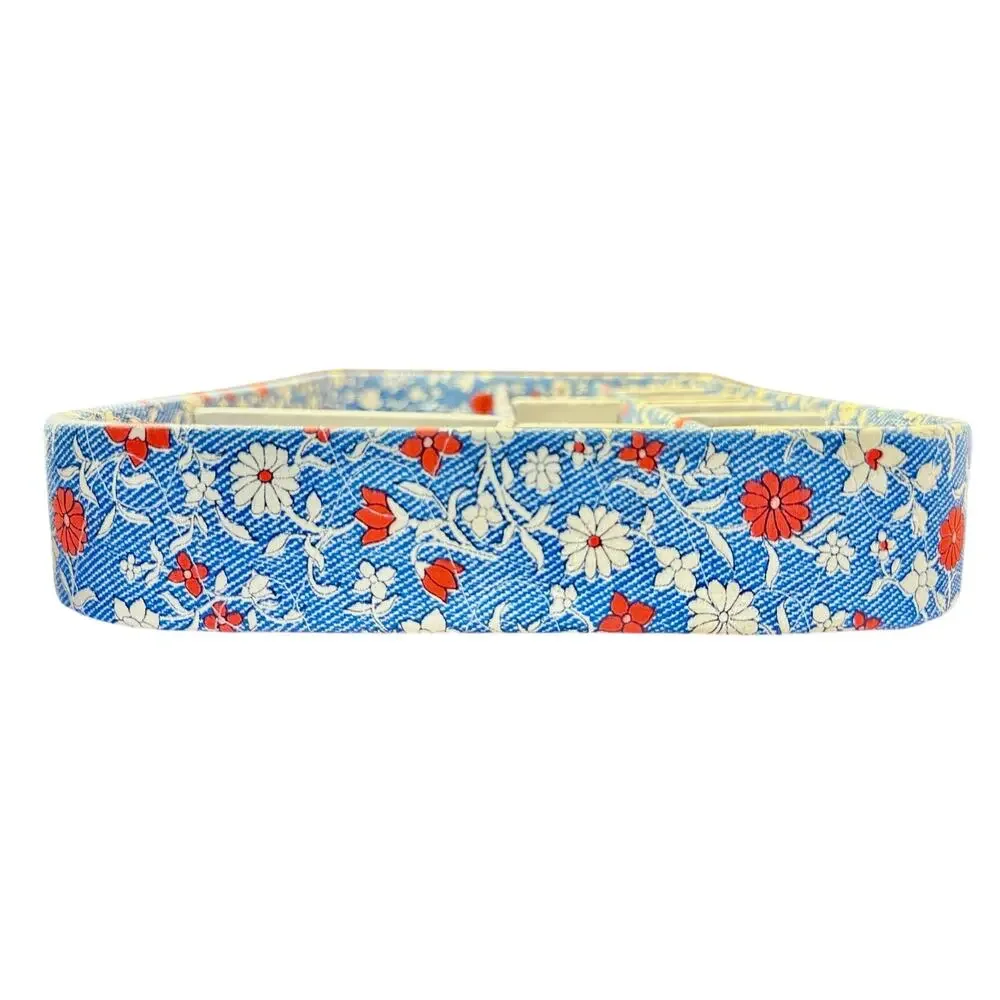 Vintage Floral Fabric Jewelry Organizer Tray Blue Red Vanity Storage Display Box